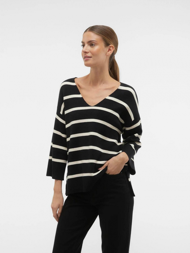 Pull rayé manches 3/4 saba noir femme - Vero Moda