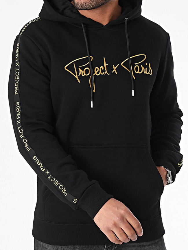 Sweat à capuche logo doré noir homme - Project X Paris