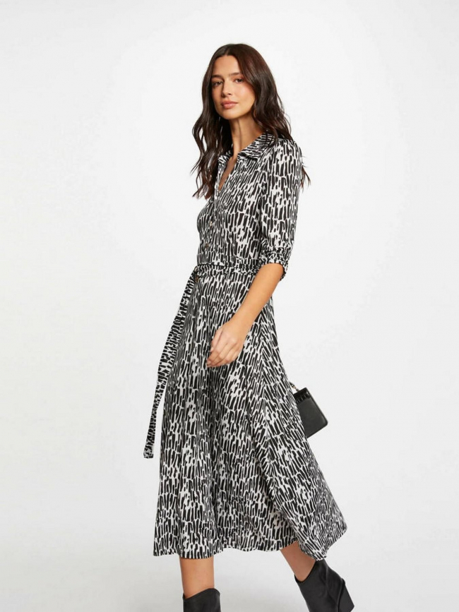 Robe midi fluide lala noir blanc femme - Morgan