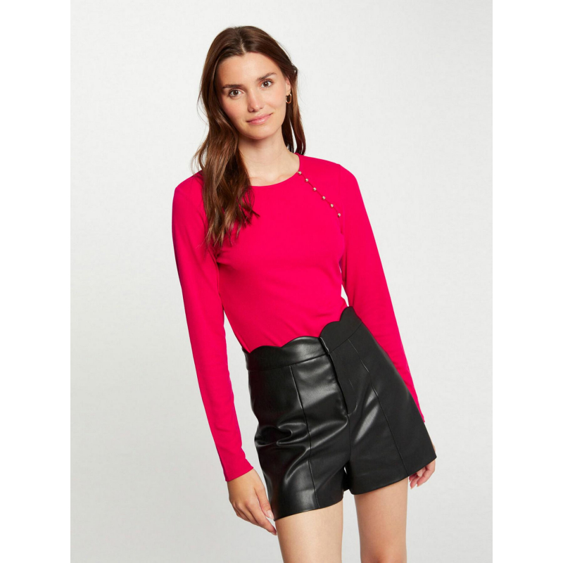 Top manches longues côtelé milie rose fuchsia femme - Morgan