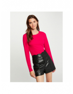 Top manches longues côtelé milie rose fuchsia femme - Morgan