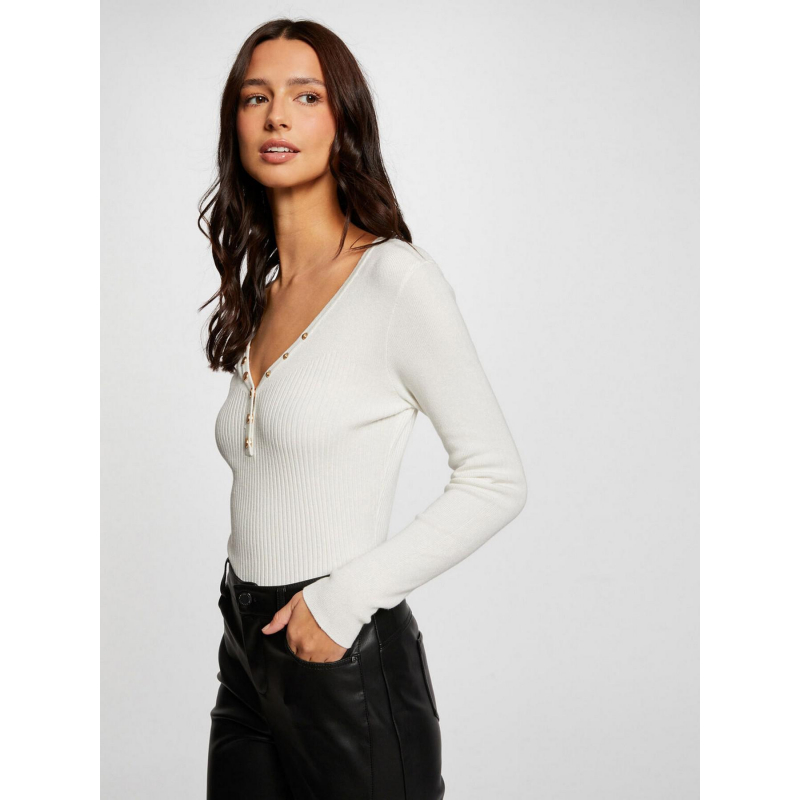 Pull col v boutonné migno blanc femme - Morgan