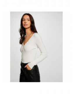 Pull col v boutonné migno blanc femme - Morgan