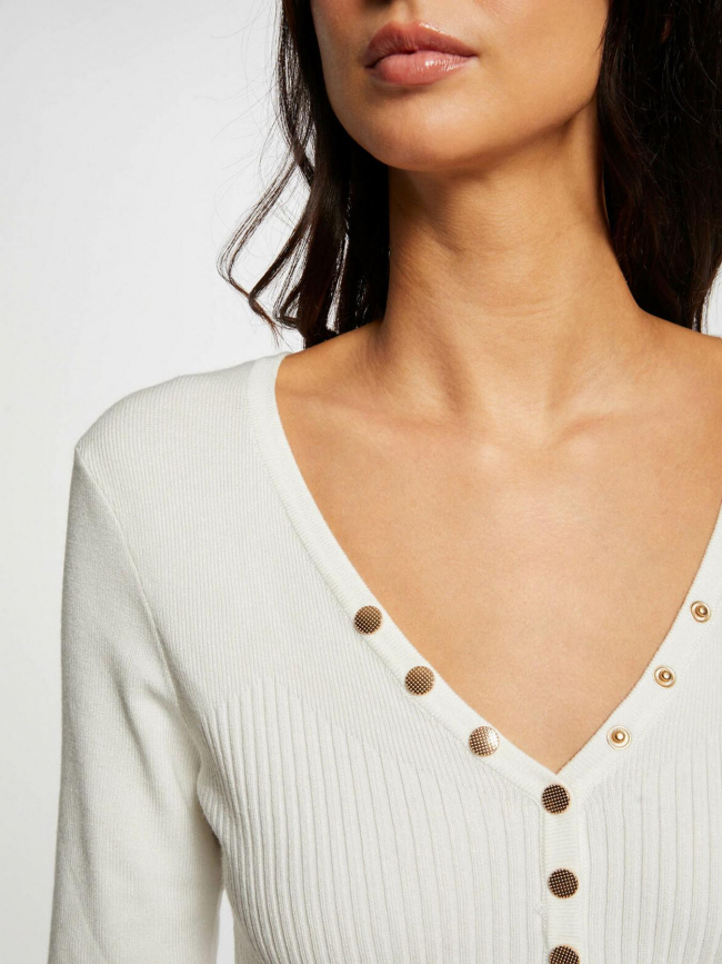 Pull col v boutonné migno blanc femme - Morgan