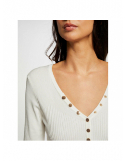 Pull col v boutonné migno blanc femme - Morgan