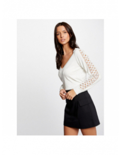 Pull manches dentelle miela blanc femme - Morgan