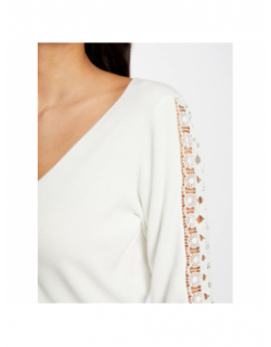 Pull manches dentelle miela blanc femme - Morgan