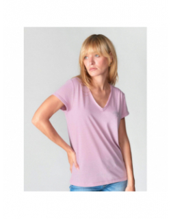 T-shirt col v smallvtra rose femme - Le Temps Des Cerises