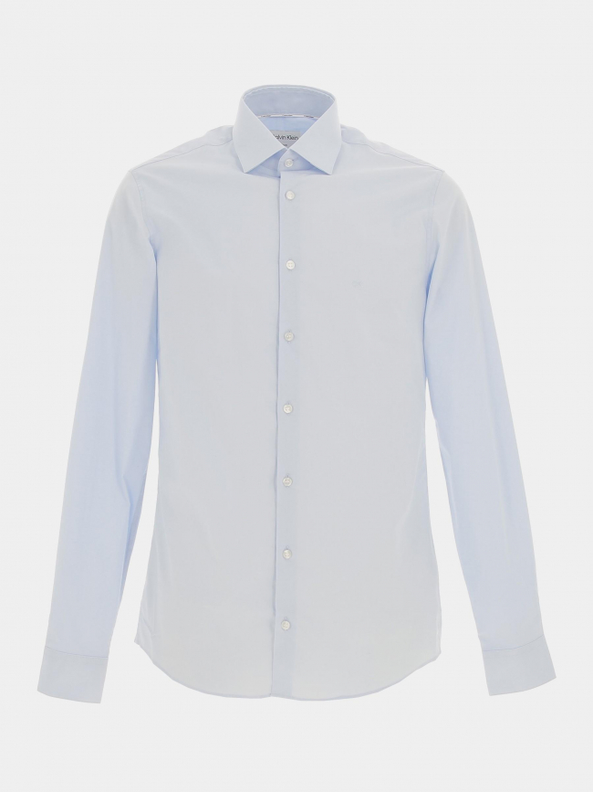 Chemise polpin stretch slim logo brodé bleu homme - Calvin Klein