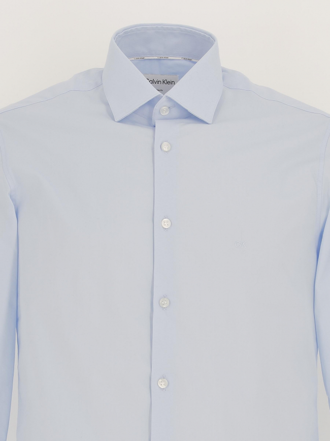 Chemise polpin stretch slim logo brodé bleu homme - Calvin Klein