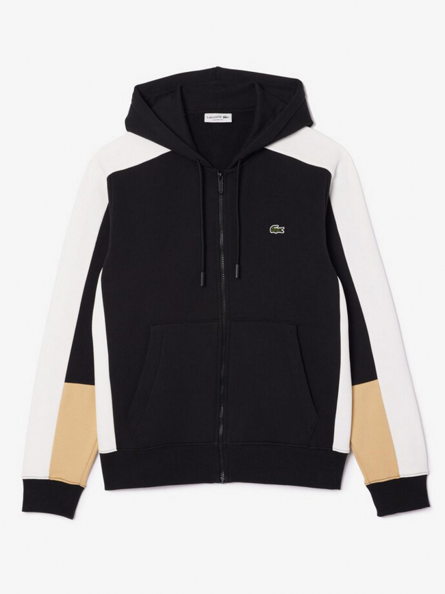 Sweat à capuche zippé tricolor noir homme - Lacoste