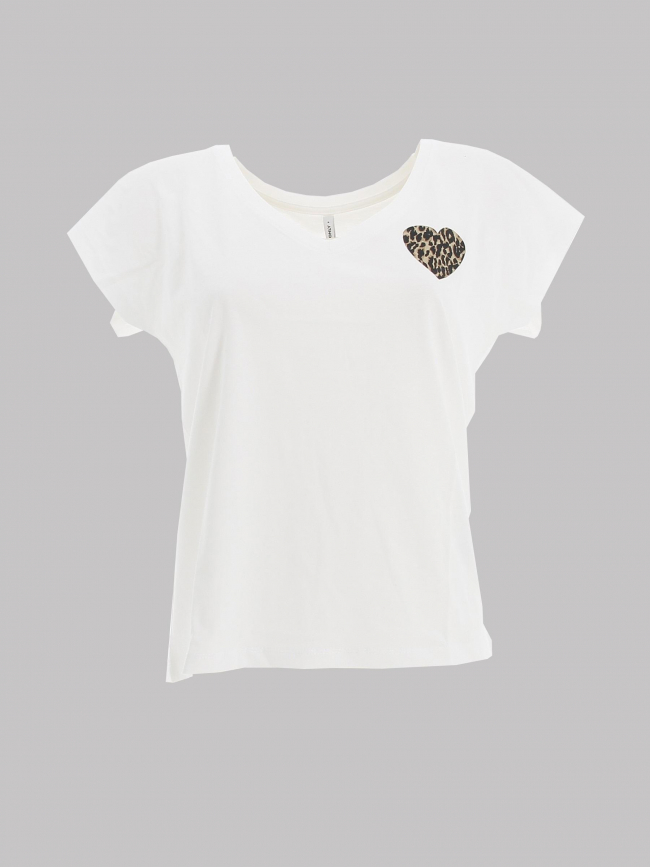 T-shirt col v coeur leopard nina blanc femme - Only