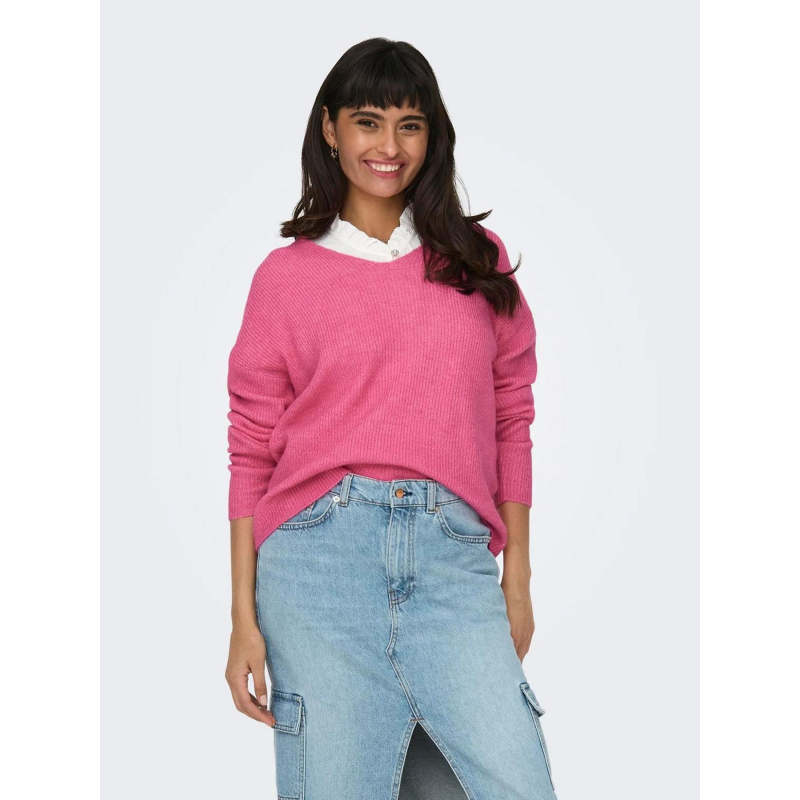 Pull col v camilla rose fuchsia femme - Only