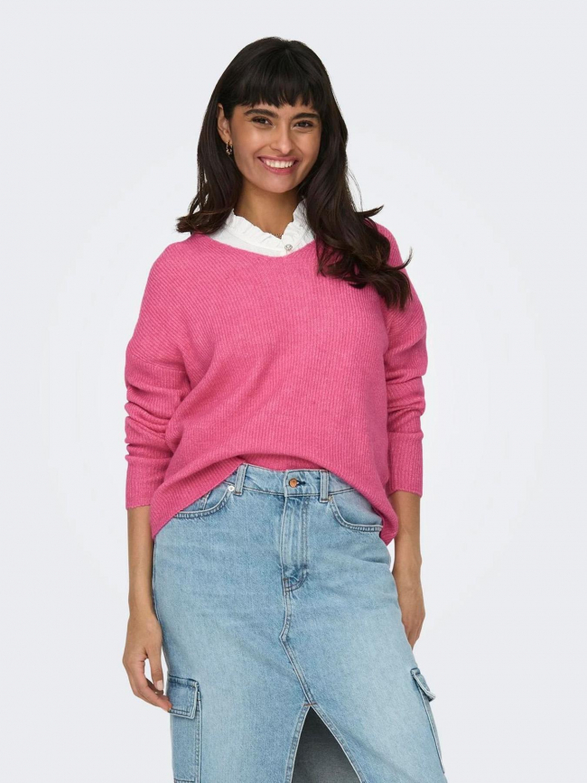 Pull col v camilla rose fuchsia femme - Only