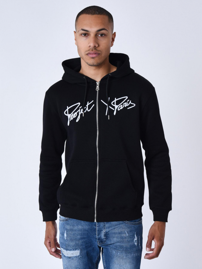 Sweat zippé à capuche logo brodé noir homme - Project X Paris