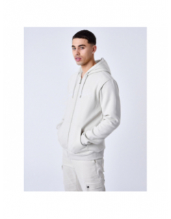 Sweat zippé à capuche logo brodé beige homme - Project X Paris