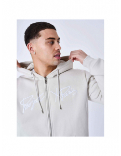 Sweat zippé à capuche logo brodé beige homme - Project X Paris