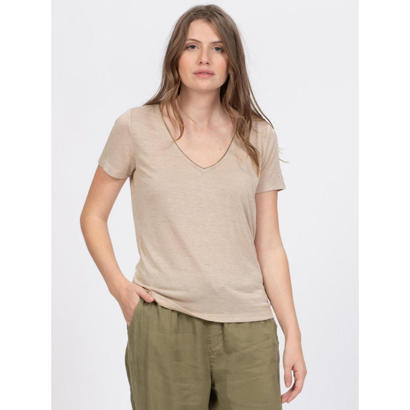 T-shirt pertel col v strass beige femme - Sun Valley