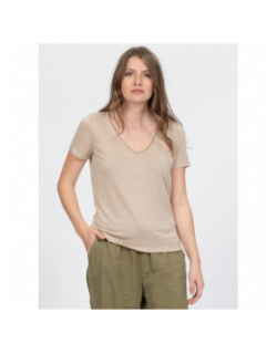 T-shirt pertel col v strass beige femme - Sun Valley