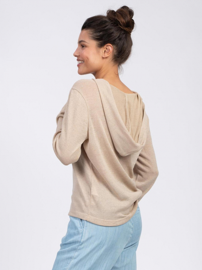 Pull fin à capuche deliboz beige femme - Sun Valley