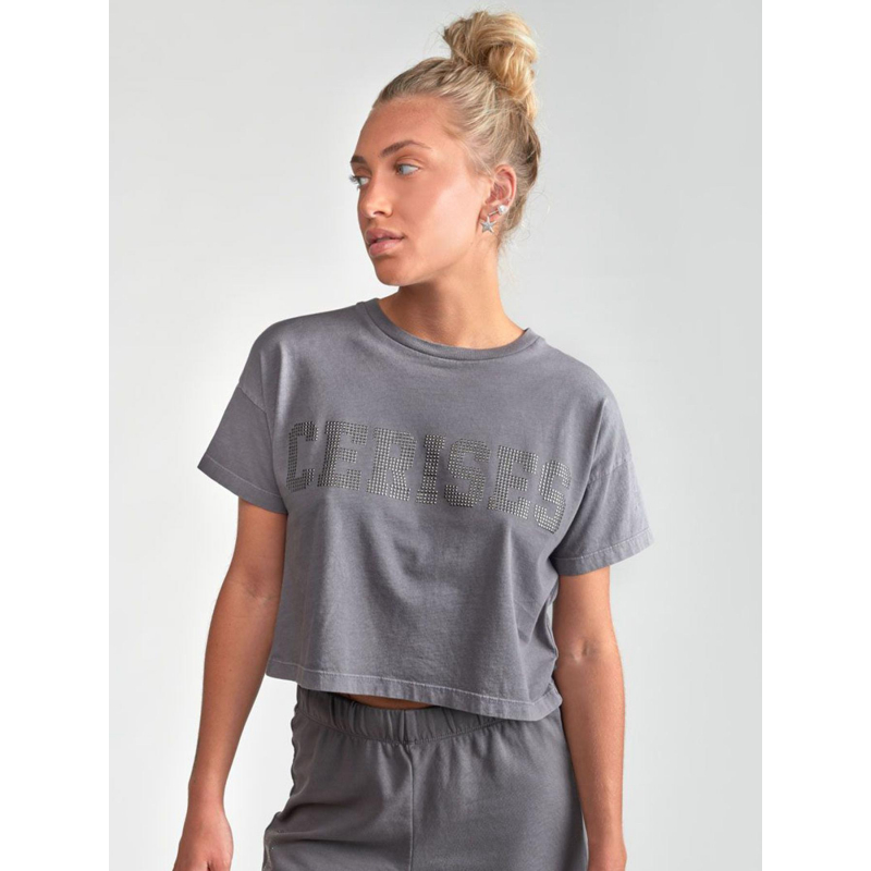 T-shirt crop darbygi anthracite fille - Le Temps Des Cerises