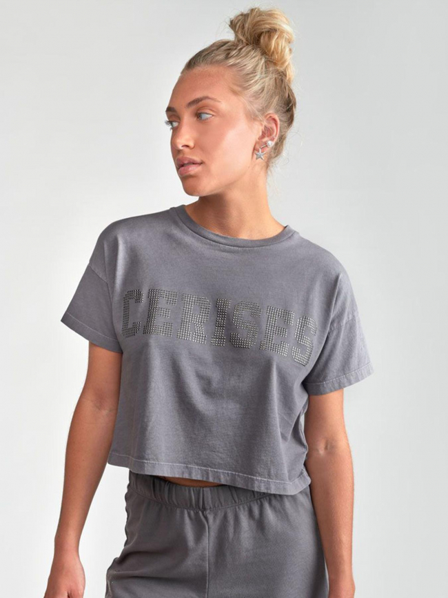 T-shirt crop darbygi anthracite fille - Le Temps Des Cerises