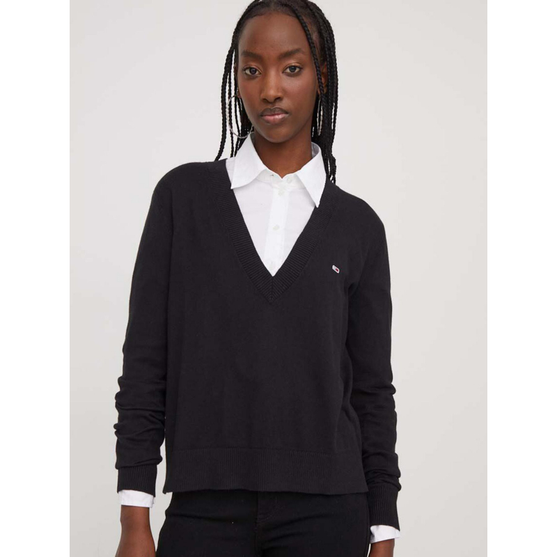 Pull col v essential noir femme - Tommy Jeans