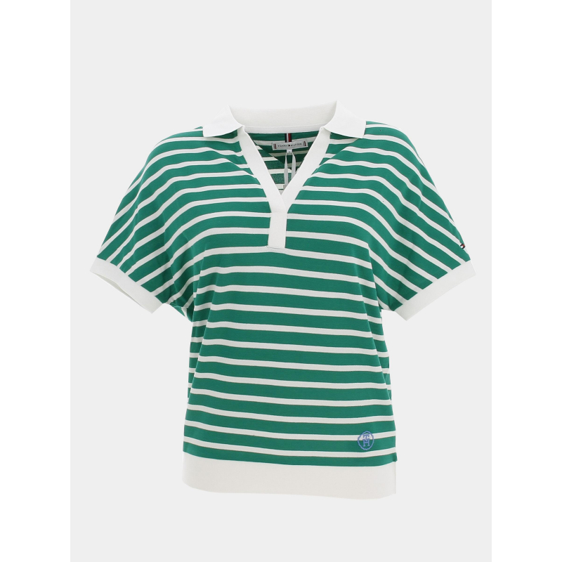 Polo relaxed lyocell rayures vert blanc femme - Tommy Hilfiger