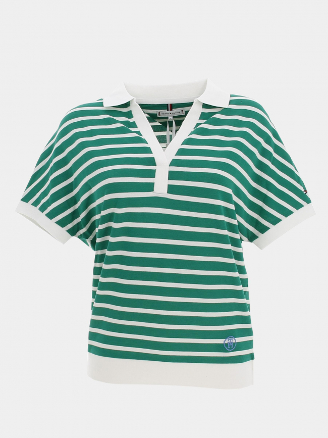 Polo relaxed lyocell rayures vert blanc femme - Tommy Hilfiger