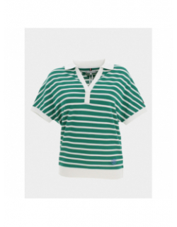 Polo relaxed lyocell rayures vert blanc femme - Tommy Hilfiger