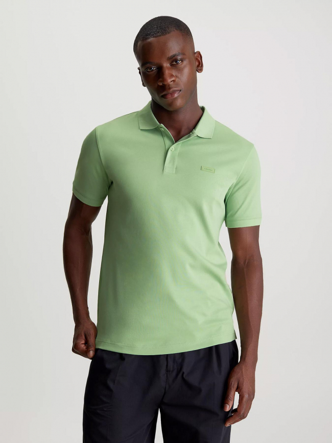 Polo uni smooth slim vert homme - Clavin Klein