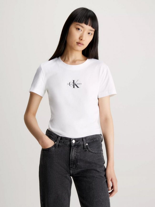 T-shirt slim logo blanc femme - Calvin Klein Jeans