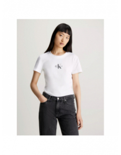 T-shirt slim logo blanc femme - Calvin Klein Jeans