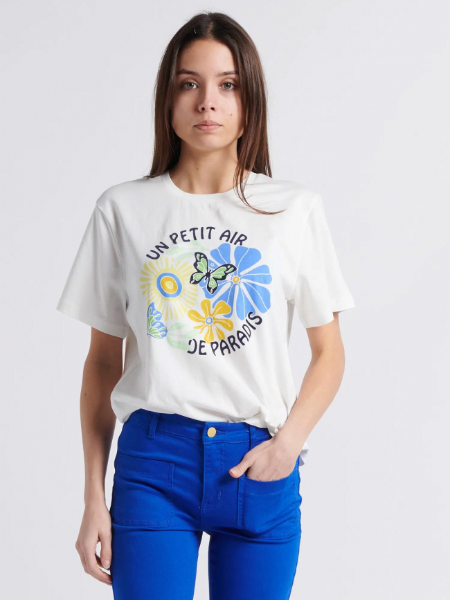 T-shirt tair imprimé floral écru femme - La Petite Etoile