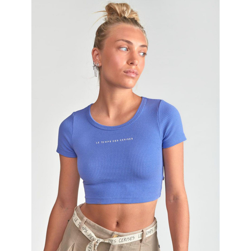 T-shirt crop yukongi bleu fille - Le Temps Des Cerises