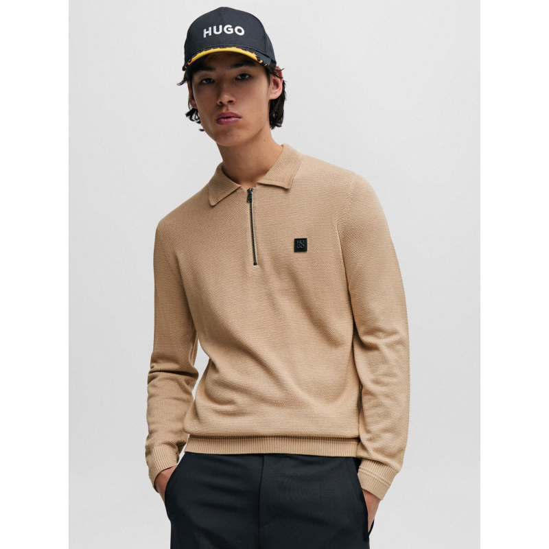 Pull col zippé sastor beige homme - Hugo