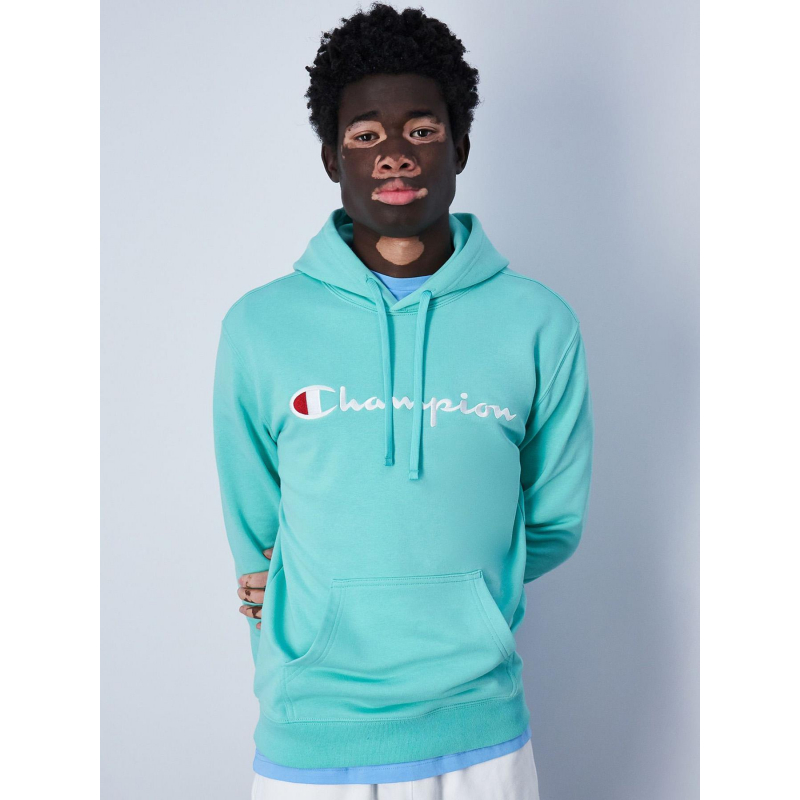 Sweat à capuche uni logo bleu turquoise homme - Champion