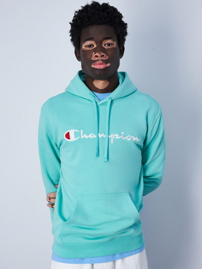 Sweat à capuche uni logo bleu turquoise homme - Champion