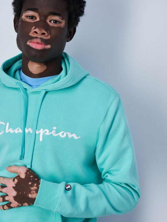 Sweat à capuche uni logo bleu turquoise homme - Champion