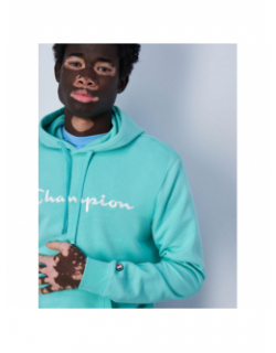 Sweat à capuche uni logo bleu turquoise homme - Champion