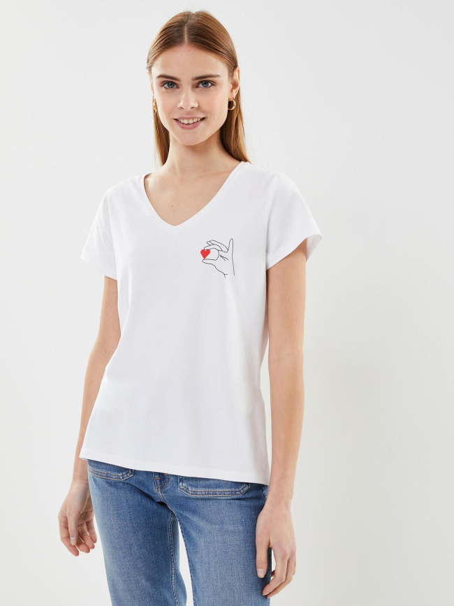 T-shirt col v merima imprimé coeur blanc femme - Pieces