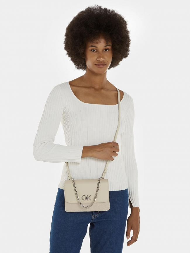 Sac bandoulière re-lock double guset beige femme - Calvin Klein