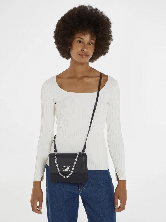 Sac bandoulière re-lock double guset noir femme - Calvin Klein