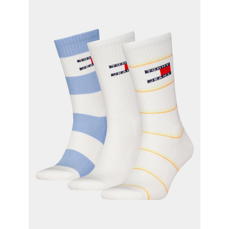 Pack 3 paires de chaussettes hautes rib blanc homme - Tommy Jeans