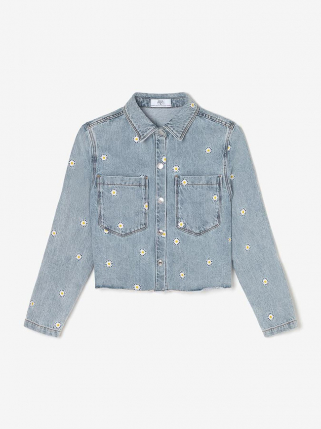Veste en jean saorigi pâquerette bleu fille - Le Temps Des Cerises