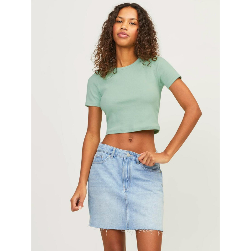 T-shirt crop côtelé florie vert femme - JJXX