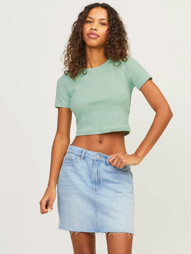 T-shirt crop côtelé florie vert femme - JJXX