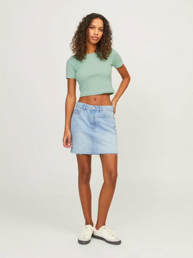 T-shirt crop côtelé florie vert femme - JJXX