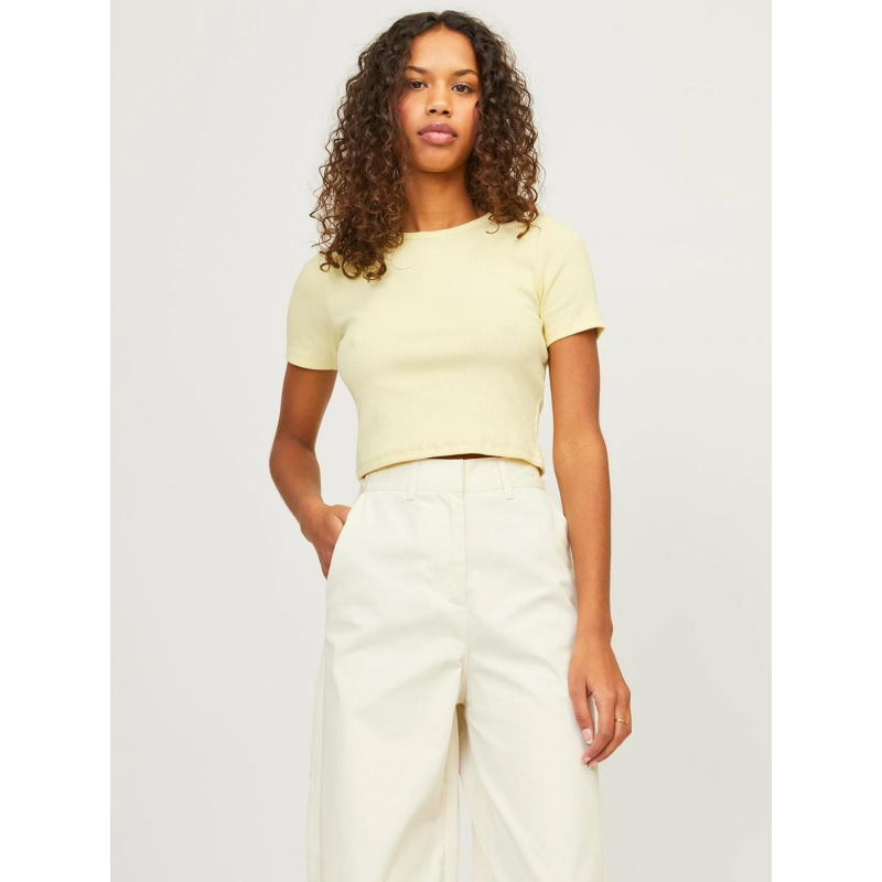 T-shirt crop côtelé florie jaune femme - JJXX