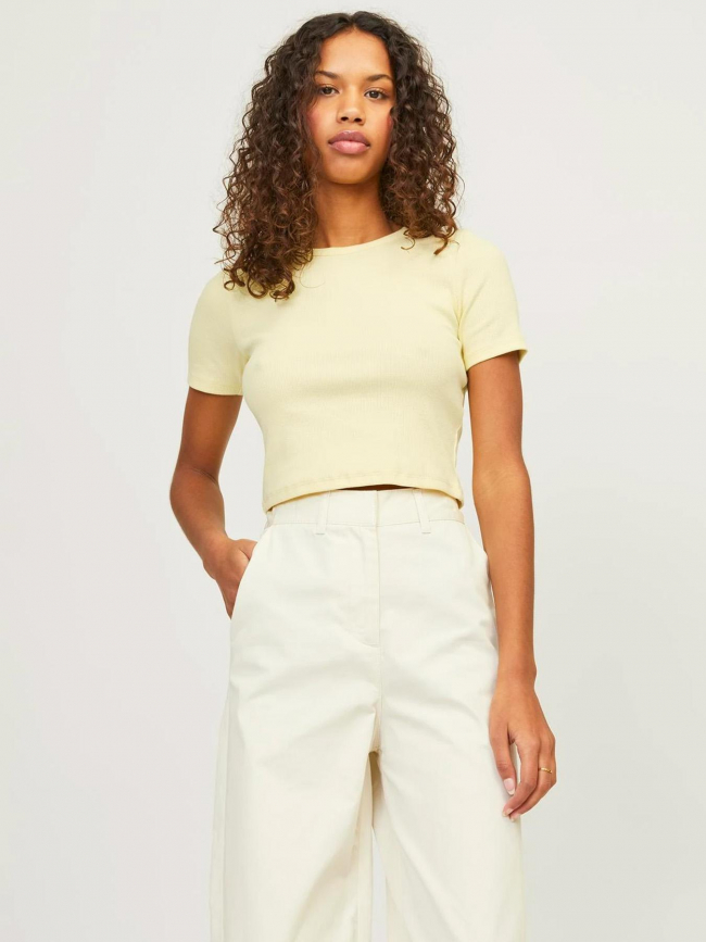 T-shirt crop côtelé florie jaune femme - JJXX